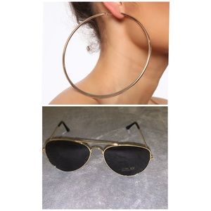 Gold oversized hoops and Gold sun shades